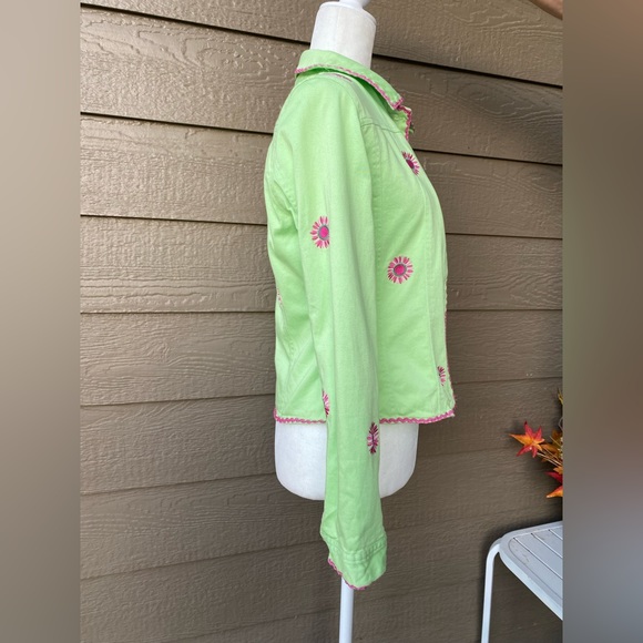 Bamboo Traders Blazer Lime Green / Pink Embroidery Flowers - Unlined - Sz Medium - Picture 10 of 12